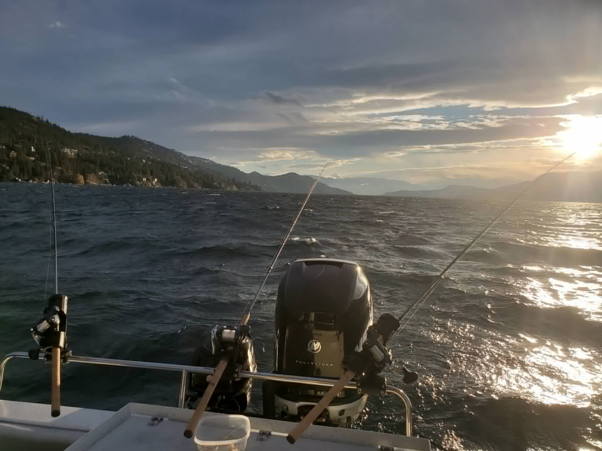 Rods trolling at sunset on Okanagan Lake