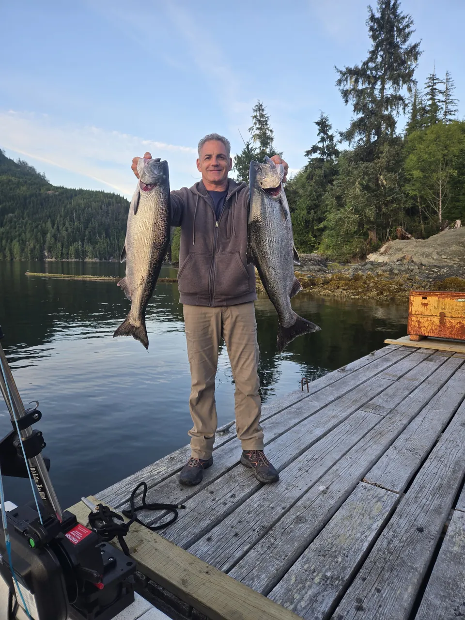 A pair of salmon at the dock
