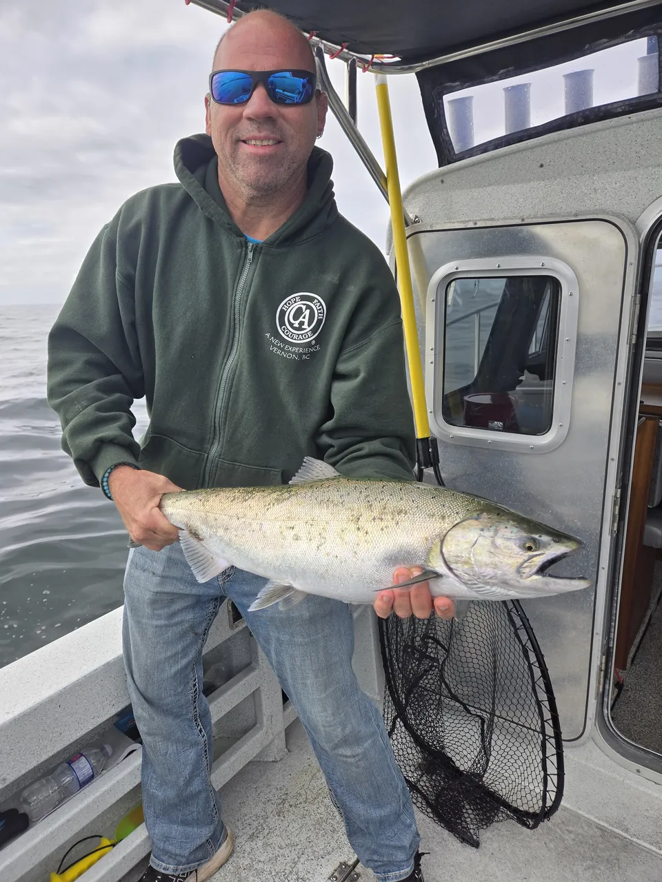 Chinook salmon aboard the boat